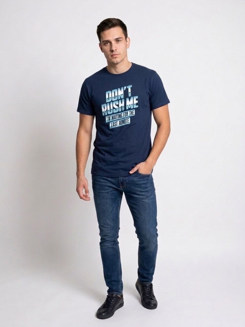 NWT DOM Blue Mens Medium T-Shirt “Don’t Rush Me I’m Waiting For The Last Minute”